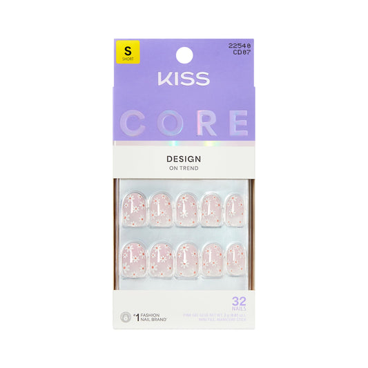 Kiss Core, Press On Nails, Nail glue included, 'Friendship', Pink, Short Size, Round Shape, Includes 32 Nails, 2g Glue, 1 Manicure Stick, 1 Mini File