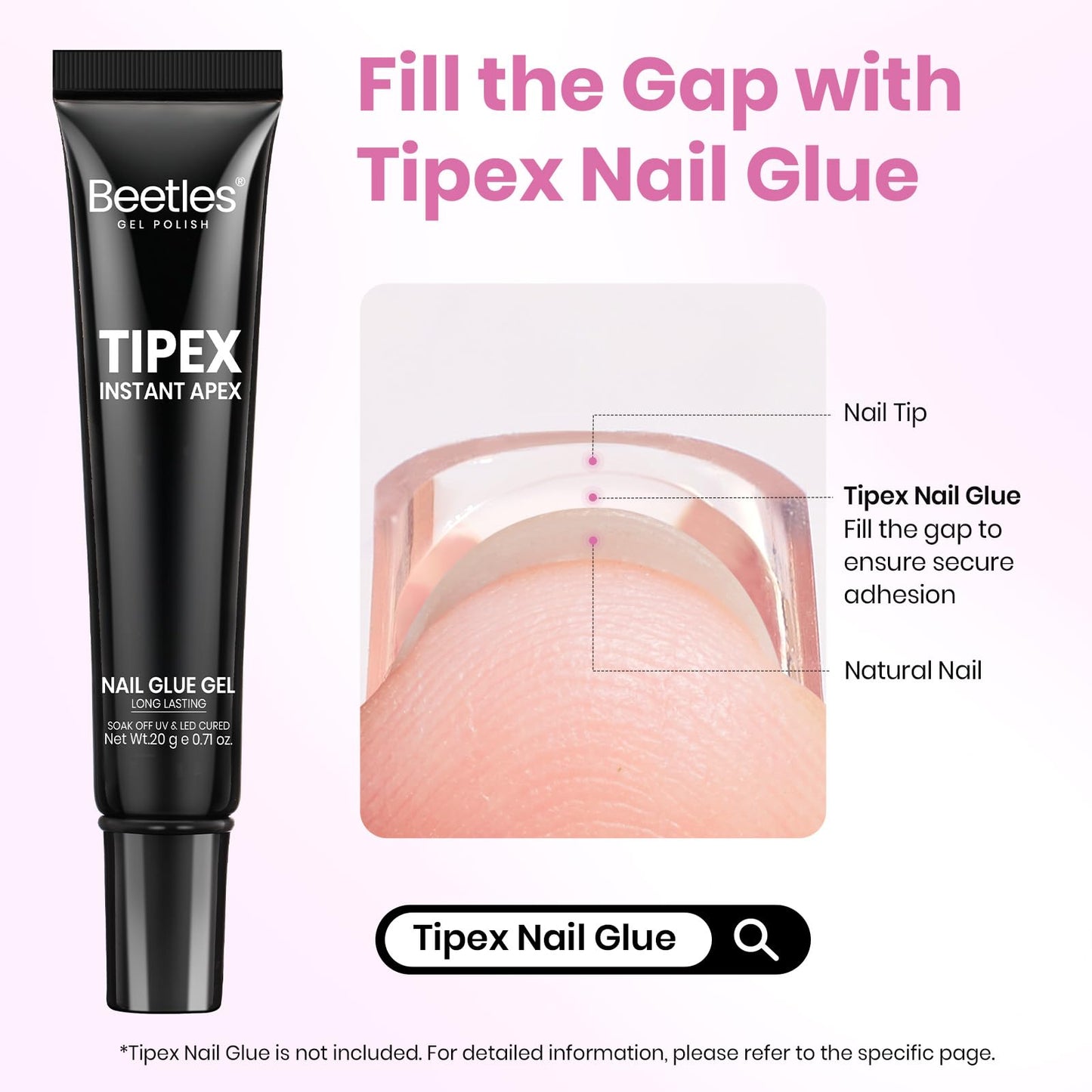 Beetles Tipex Lite Apex Nail Tips, Square Long, 512pcs 16 Sizes,Pre-Building Pre-Etched Acrylic Nail Tips for Flat Nails & Natural Nail Beds