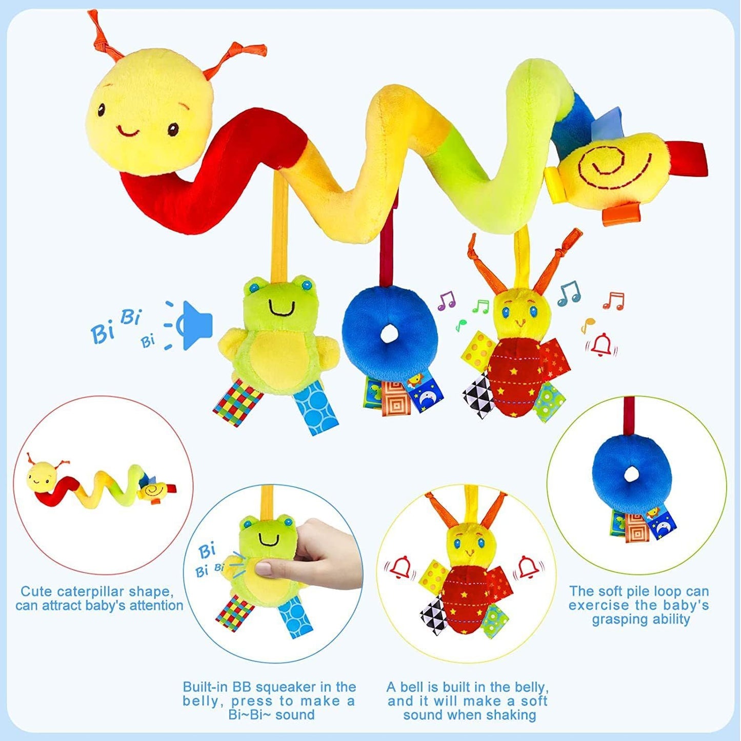 GZYFUVALW Car Seat & Stroller Toy_Infant Toys Baby Sensory Interaction Cartoon Toys with Ringing Bells_Hanging or Wrapping Around The Infant Bed or Strollea