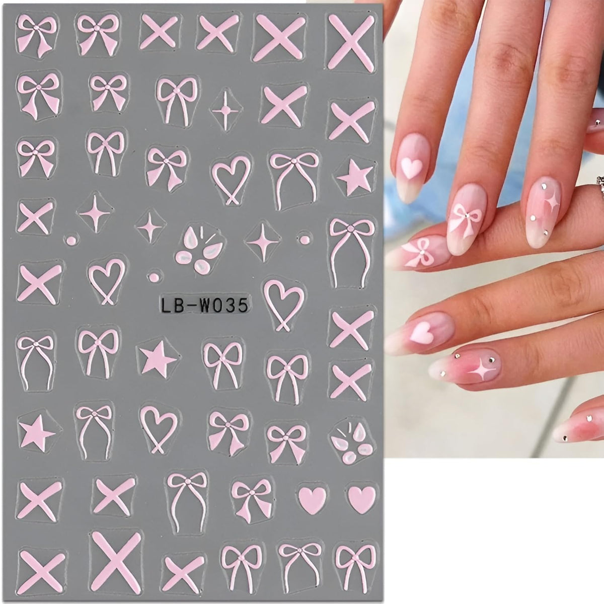 12 Sheets Bow Nail Stickers for Nail Art White Red Pink Bow Nail Decals 3D Self Adhesive Heart Nail Art Stickers Bow Nails Art Supplies for Women Girls