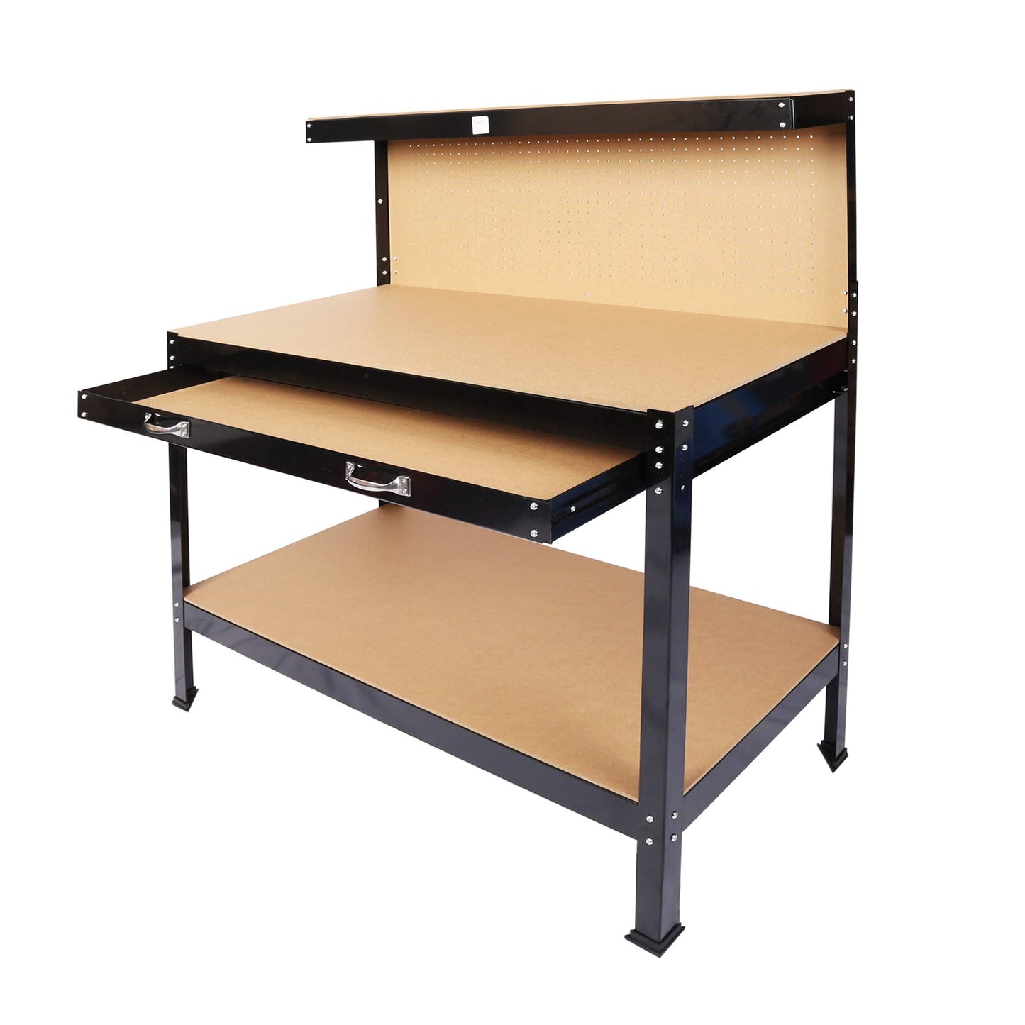63" Heavy-Duty Steel Workbench with Drawer & Pegboard, Tool Storage Table for Garage, Workshop, and DIY Projects
