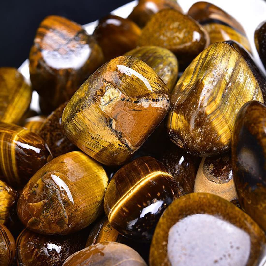 Tiger's Eye Healing Crystal Stones, 1.25-2.0" Large Reiki Healing Gemstones Natural Tumbled Polished Stones for Energy Witchcraft Therapy Meditation
