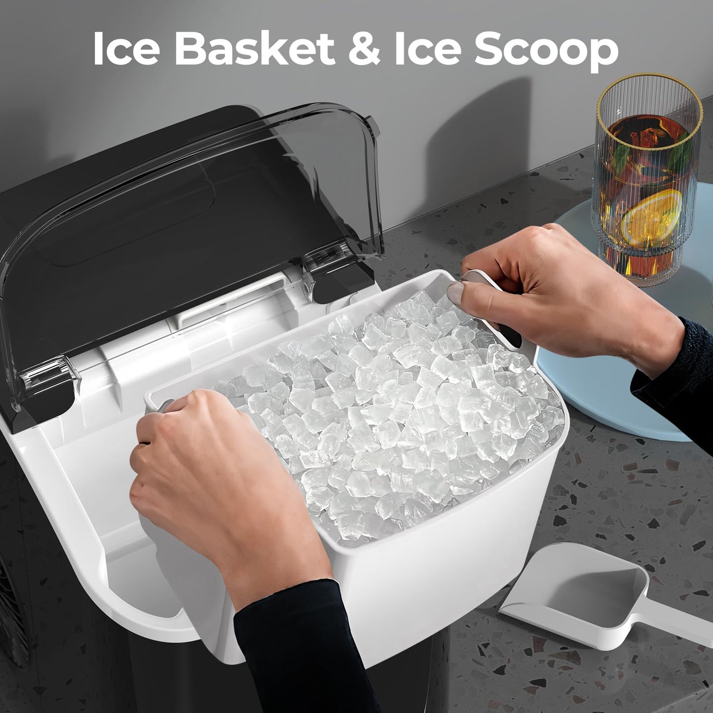ZAFRO Ice Makers Countertop with Self-Cleaning, 9 Ice Cubes in 6Mins, 26.5lbs/24Hrs, Portable Ice Maker with Ice Scoop and Ice Basket for Kitchen/Home/Bar, White