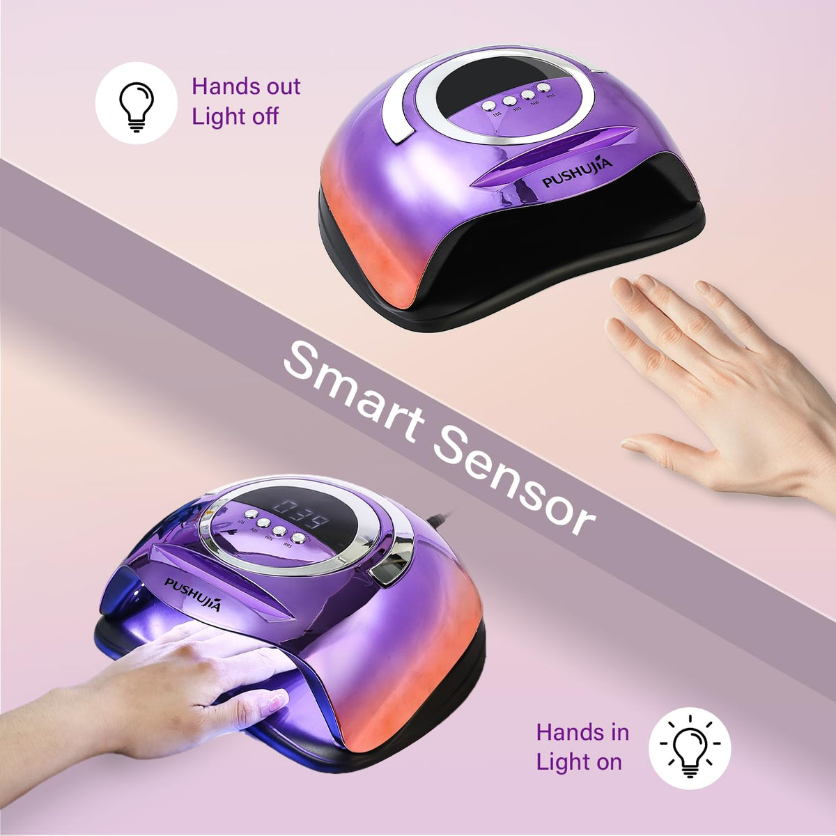 PUSHUJIA 300W Professional Nail Lamp - Fast Curing, Auto Motion Sensor, 4 Timer Settings, 72 LED Even Coverage for Gel Polish - Salon & Home Use