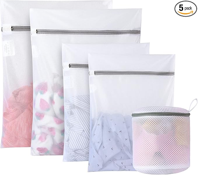 GOGOODA Mesh Laundry Bags for Delicates Durable Protective Wash Bags Travel Storage Bags for Intimates Lingerie,5PCSï¼2M,2L,1 Bra Bagsï¼