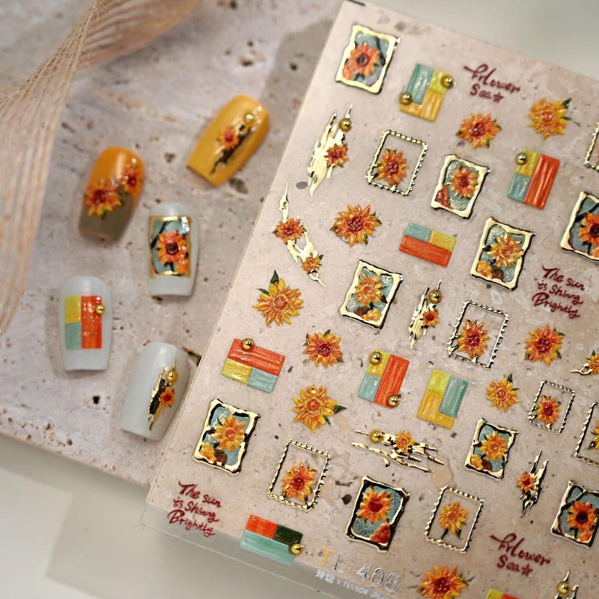 Fall Nail Art Stickers, 5D Embossed Autumn Flower Nail Decals for Nail Art Design Self-Adhesive Nail Supplies Accessories for Women