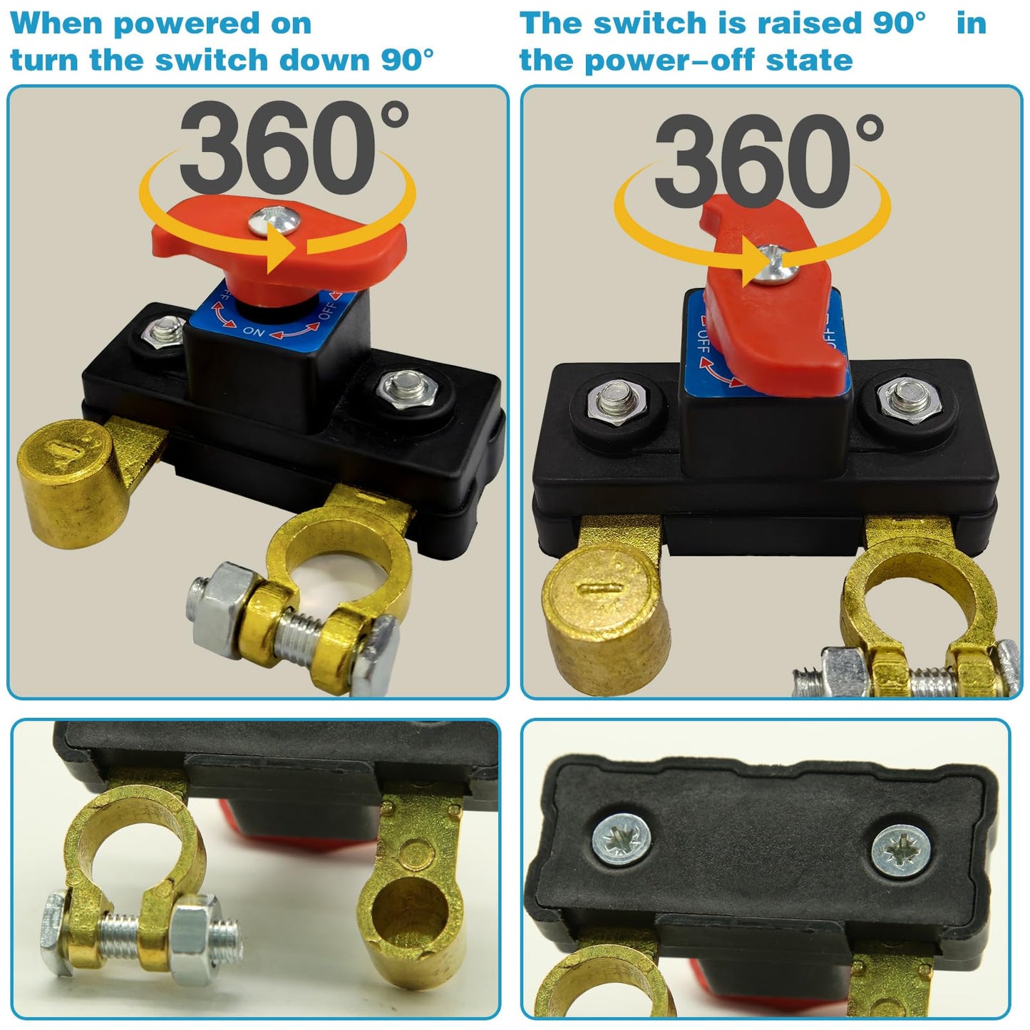 2PCS Car Battery Power Cut-Off Switch Breaker, Stable Transmission High Conductivity Pure Copper Disconnect Switch, Smart Car Battery Disconnect Switch for Boat Rv Car Truck Supplies