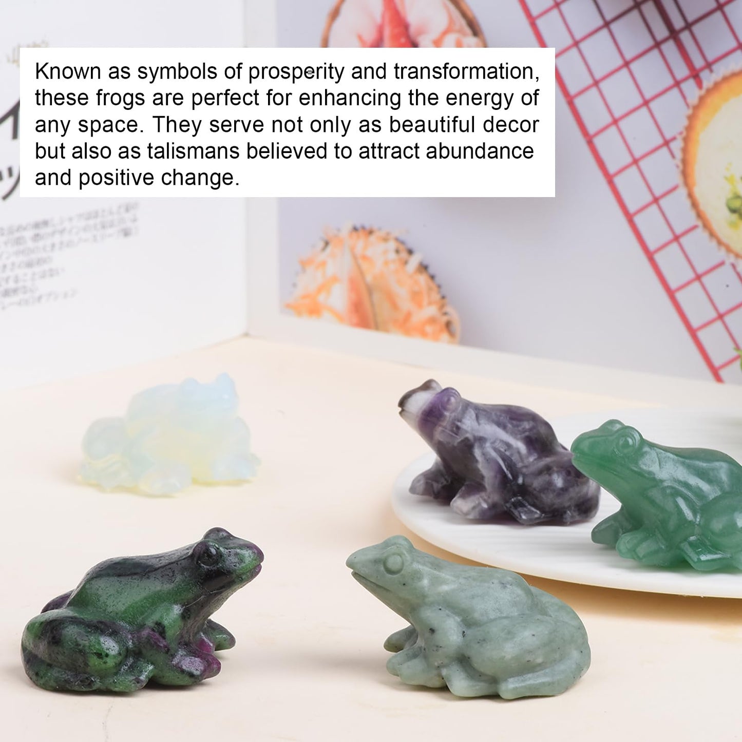 QLRSUXN 2 Inch Opal Frog Crystal Figurine，Frog Gifts Healing Crystal Decor，Frog Garden Statue Stone Energy Gemstones, in Bedroom Office Christmas Meditation Gifts Aquarium Decoration