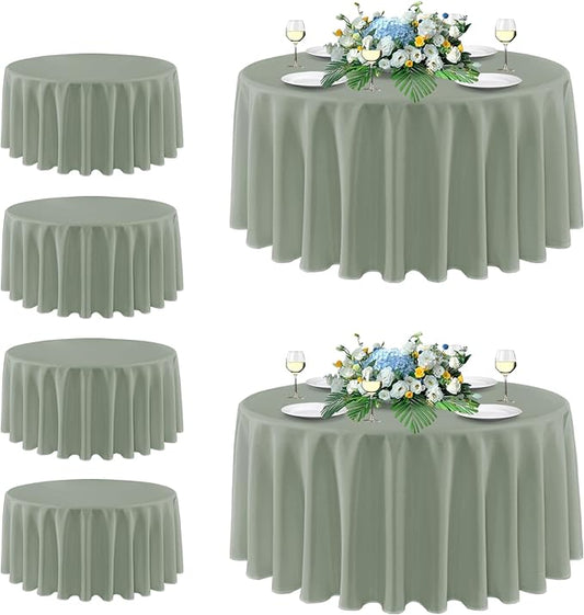 sancua Round Tablecloth 108 Inch Diameter, 6 Pack - Circle Polyester Fabric Table Cloth for Wedding Party Reception Banquet Birthday, Washable Formal Table Cover (Fit 42-96 Inch Tables), Sage Green