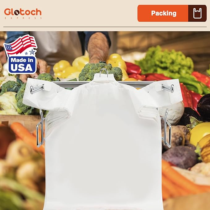 Glotoch 1000 Count-Plastic T-shirt Bags Plain White, 11.5" x 6.5" x 21" Grocery Bags with Handles for Restaurant, Retail, Grocery Store, Takeout, Convenience, Trash, Shopping Bag Small Business