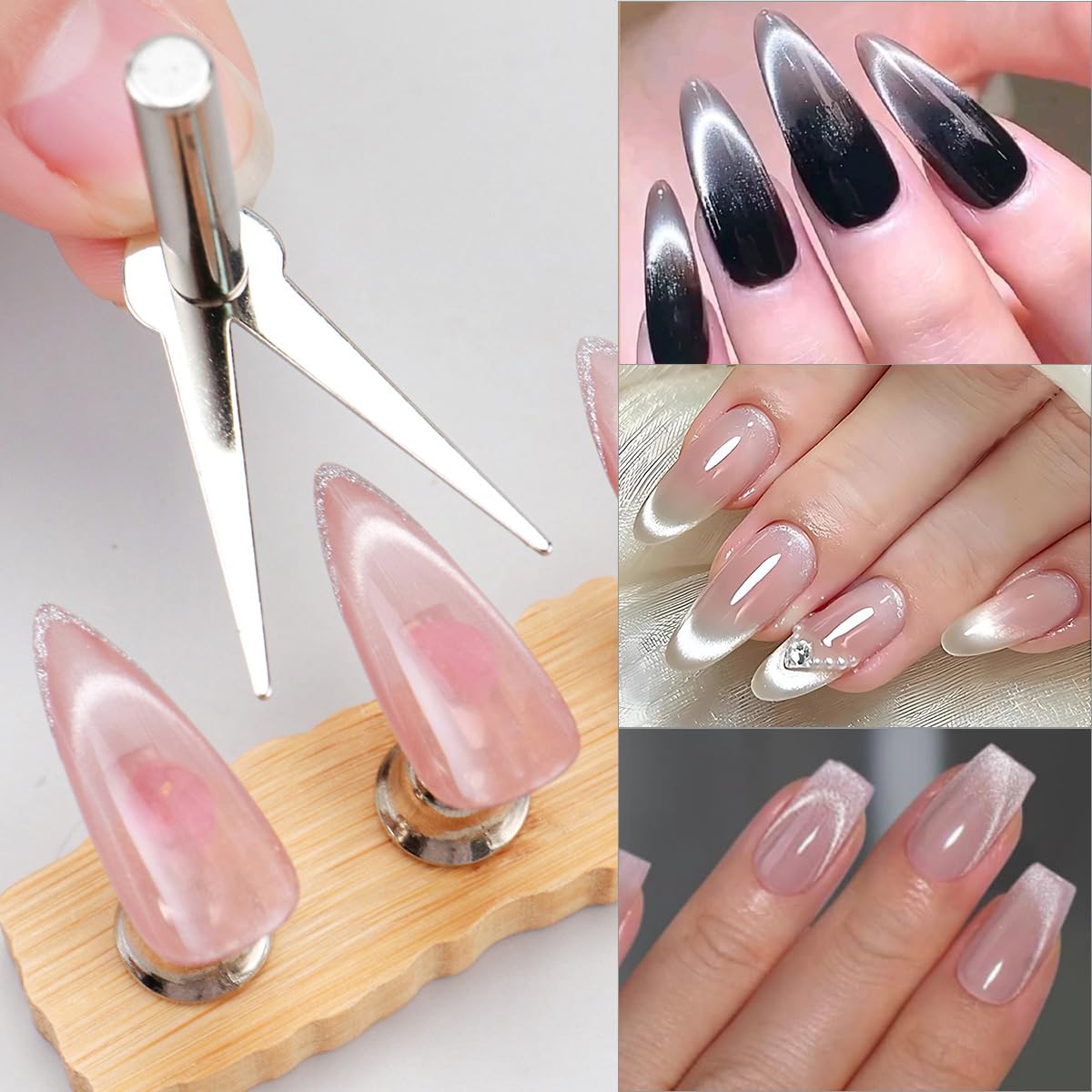 8pcs French Cat Eye Magnet Set,Double Headed V-shape Heart Magnet Strong Magnet Steel Ball Nail Art Magnetic Stick 2 in 1 Magnetic Stick Nail Art Gel Polish Manicure Accessories Tools Set