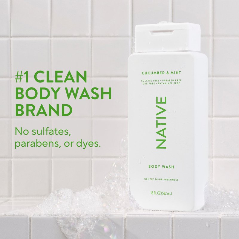 Native Body Wash Contains Naturally Derived Ingredients | For Women & Men, Sulfate, Paraben, & Dye Free Leaving Skin Soft and Hydrated | Cucumber & Mint 18 oz