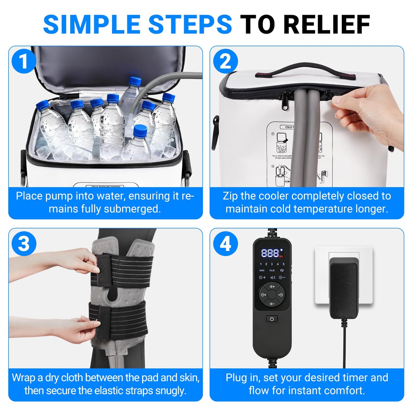 Ice Machine for Knee After Surgery - Programmable Cold Therapy Machine, Portable Ice Therapy with Quiet Pump, Digital Timer, 12Hrs Cooling for Knee Replacement Recovery & Sports Injury Pain Relief