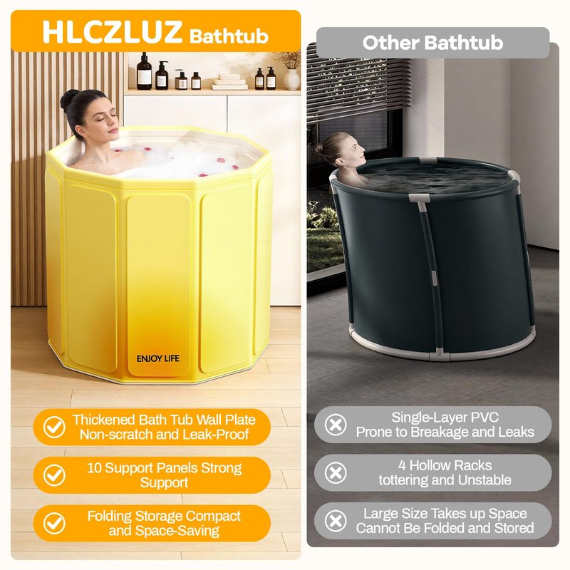 HLCZLUZ Foldable Portable Bathtub, Hot Ice Bath Tub, Shower Tub Non-Inflatable, Collapsible Bathtub SPA Soaking Tubs for Travel, Camping, Gyms, Home (Pink)