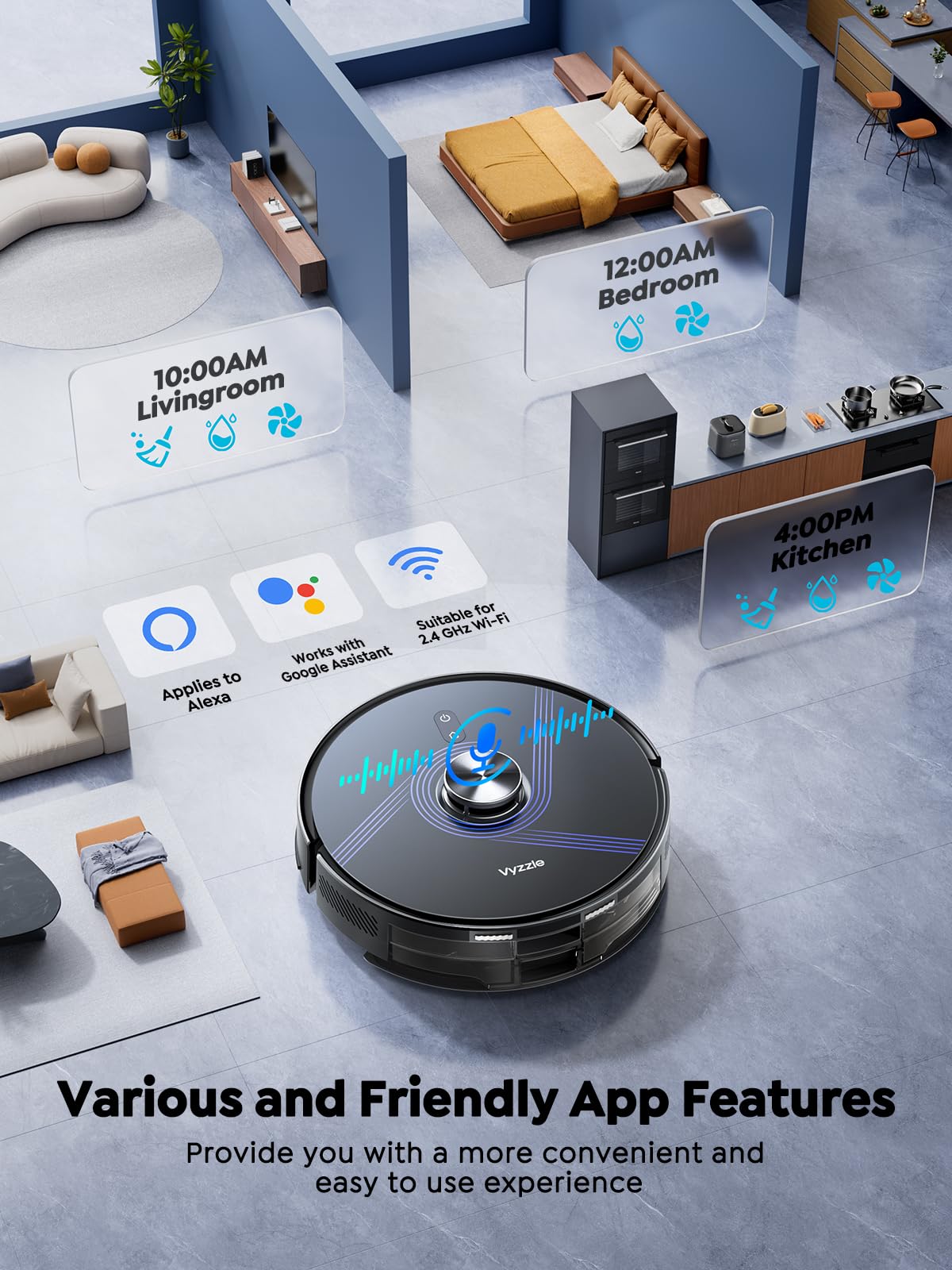 Vyzzle Robot Vacuum and Mop, 4-in-1 Robotic Vacuum Cleaner with Self-Emptying Base, 6000Pa Vacuum Robot with LiDAR Navigation, 60 Days Capacity, Ideal for Pet Hair, Hard Floors, Carpet, E20
