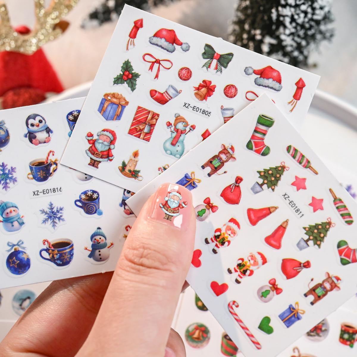 30 Sheets Christmas Nail Stickers Christmas Nail Art Stickers Santa Nail Decals Holly Candy Snowman Self Adhesive Deer Nail Art Supplies for Women Girls DIY Manicure Nail Art Decorations
