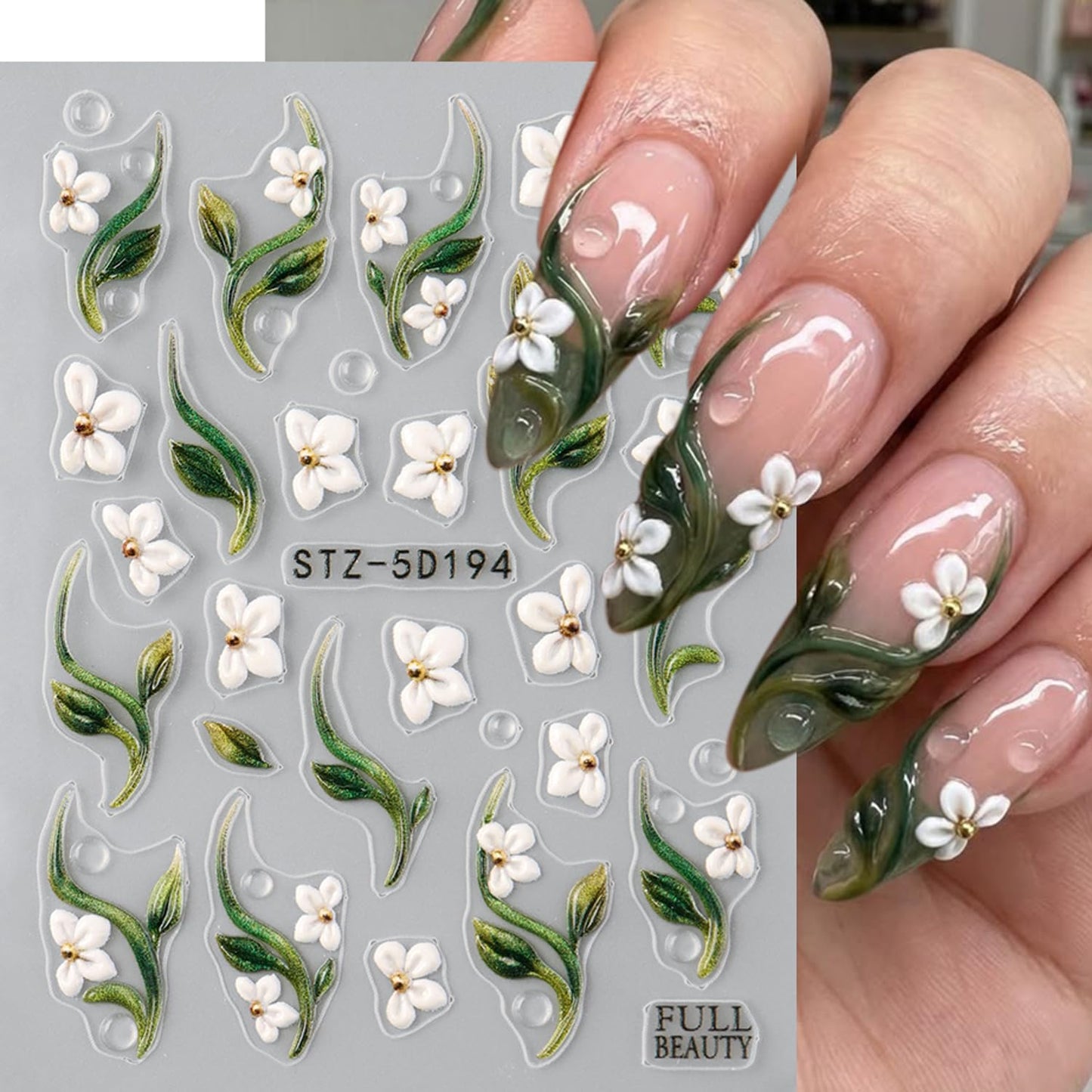 5D Embossed Nail Stickers, 6Pcs Self-Adhesive 3D Floral Nail Decals with Hibiscus, Dolphin & Starfish,Seashell, Tropical Flower Summer Ocean Nail Art Supplies DIY Manicure Nail Accessories for Women