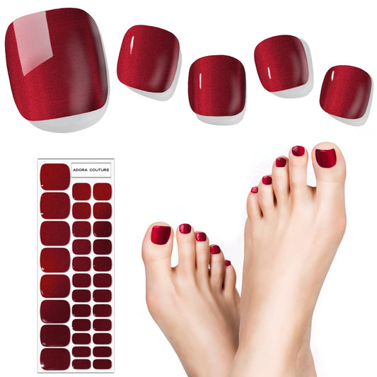Semi Cured Gel Nail Strips – 32 Pcs Gel Pedicure Stickers - UV Nail Wraps for Toenails, Easy Application, Long Lasting, Salon Quality & UV Light Required - Red Wine P