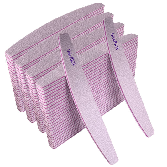 Nail Files (100 Pcs), 100/180 Grit Nail File Emery Board Bulk for Acrylic Nails and Natural Nails, Limas para Unas Acrilicas Profesional Pack Filers for Gel Nail Double Sided Manicure Curved Gray