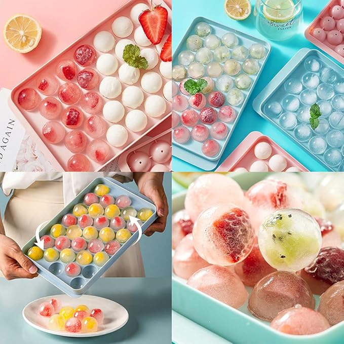 WIBIMEN Mini Ice Cube Trays, Small Ice Cube Trays Easy Release,104x4 PCS Round Ice Cube Tray Crushed Ice Tray for Chilling Drinks Coffee Juice(4Pack Ice trays & Ice Bin & Ice Scoop)