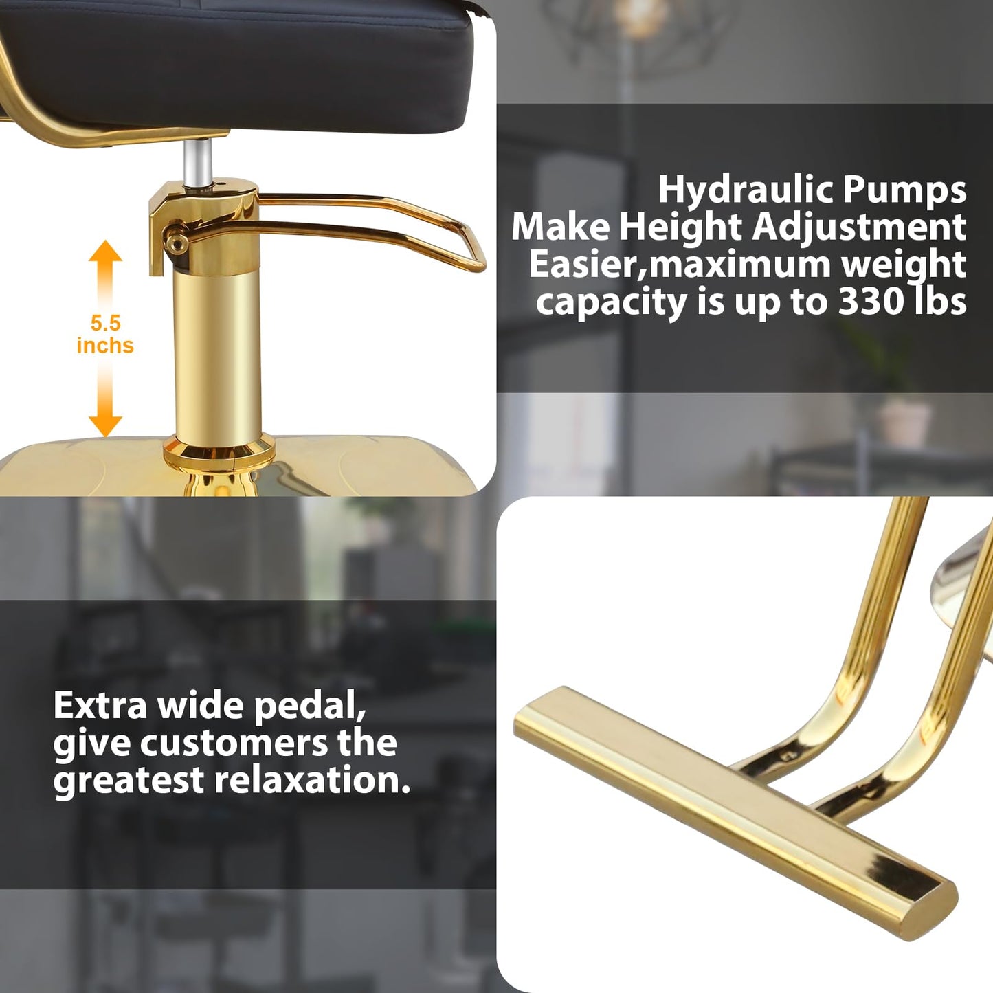 WINEDYOUNG Stylist Chairs for Salon, 360 Degree Rotating Barber Chair Hydraulic Pump Salon Chair, Spa Beauty Equipment for Hair Stylists, Tattoo Artists, Cosmetologists (Gold)