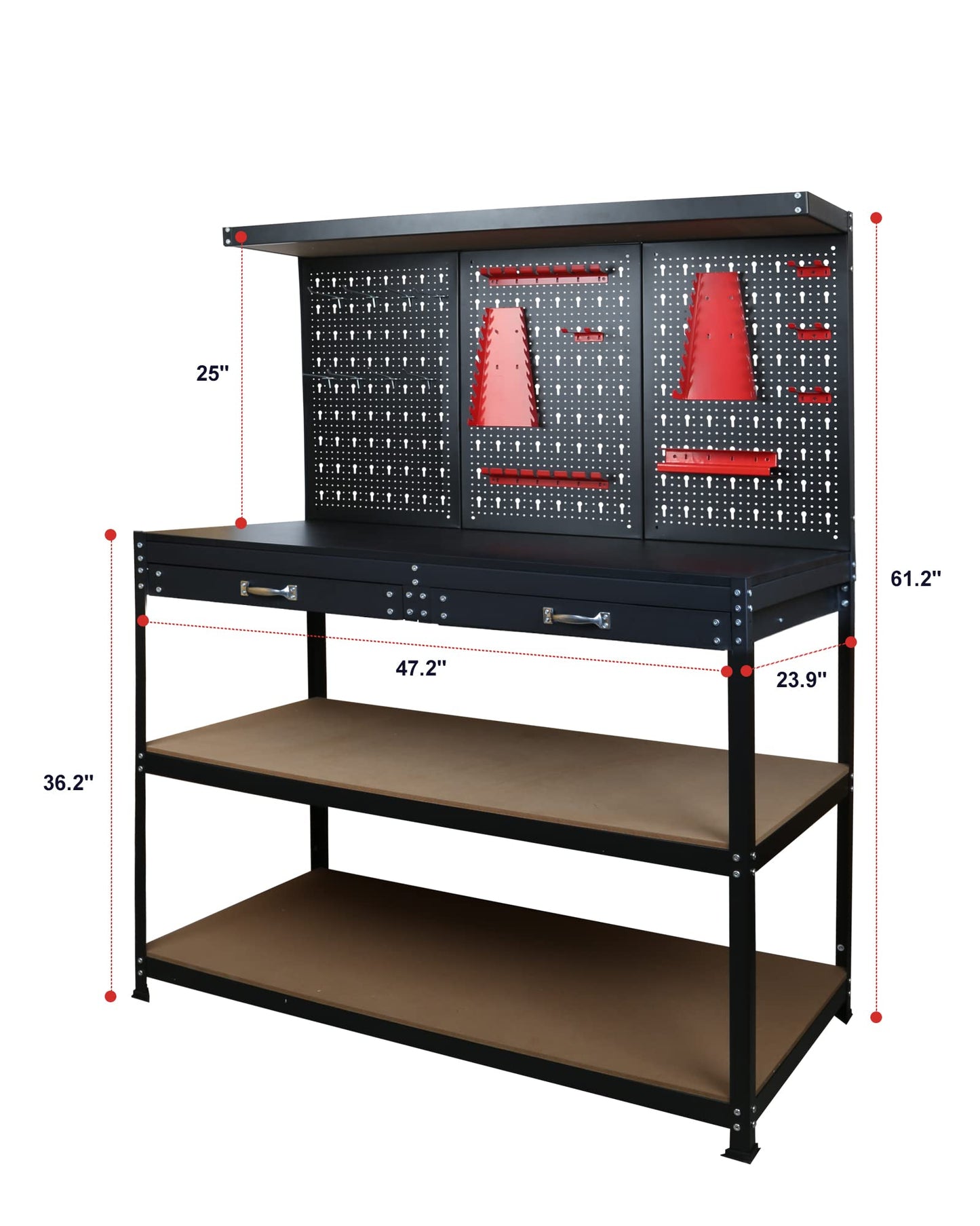 Prostormer Workbench, 47.25 inch Multipurpose Garage Worktable with Peg Board Hook Kit and Drawers for Home, Garage, and DIY Projects
