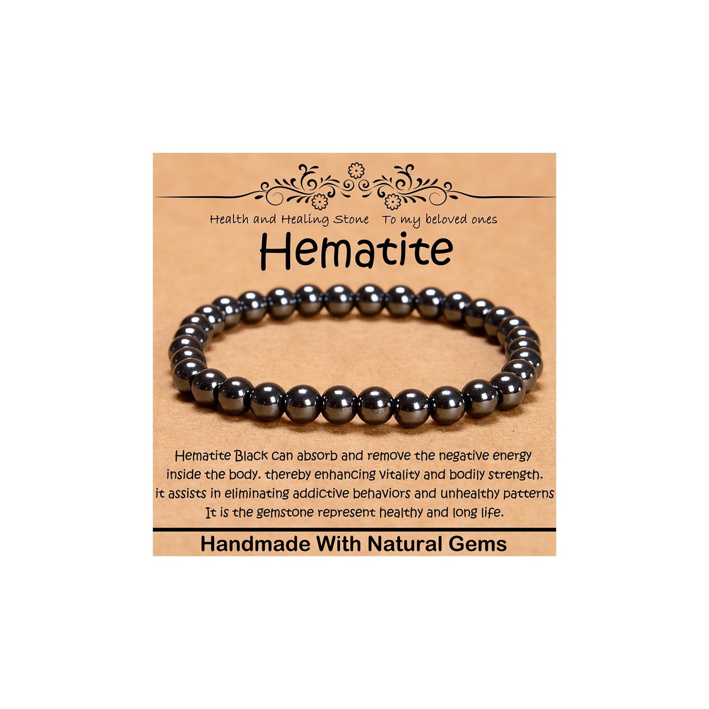 CHCCOYE 6mm Natural Healing Gemstone Bracelet Handmade Yoga Stretch Elastic Bracelet Stress Relief Crystal Jewelry for Men and Women (6mm, Hematite)