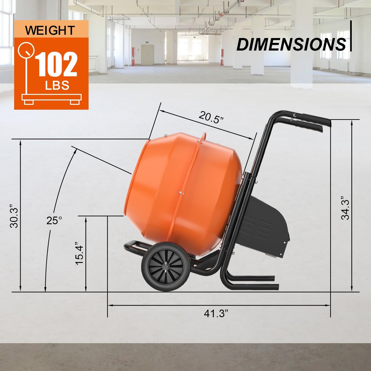 5.5CuFt Heavy-Duty Electric Cement Mixer 550W，220V Portable Concrete Mixer with Steel Frame & 2800 RPM Motor，Wheelbarrow Style for Construction, Garden, DIY