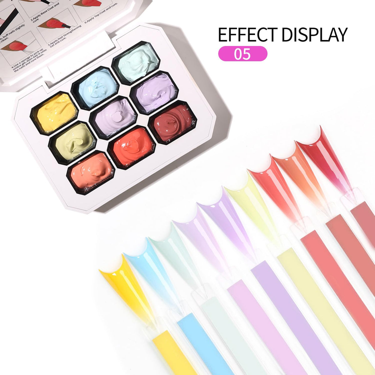 AOBOO Ombre Gel Nail Polish with Nail Art Sponges for Pat Gel Ombre Color Palette Blush Effect Pat Painting Gradient Blooming Gels 9colors for Ombre Nails Multistyle French Manicure DIY
