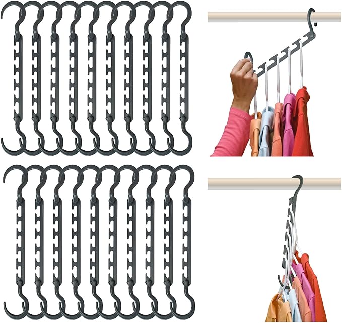 Wonder Hanger Max 20-Pack Space Saving Hangers, Reinforced Hooks Swivels 360Â°, Cascading Hanger, College Dorms & Storage Closet Organizer, Fully Assembled â Grey