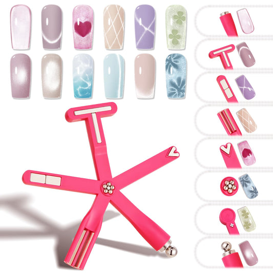Modelones Cat Eye Gel Polish Nail Magnet, 8-in-1 Cat Eye Magnet Tool for Gel Nails Strong Magnetic Nail Art Wand with Steel Ball, Glass Bead& French Tip&Clover Cateye Multi-Effect Magnets DIY Salon
