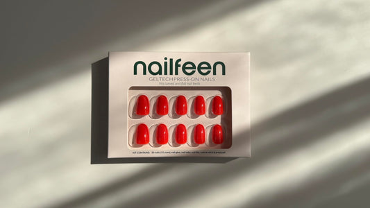 Nailfeen GelTech™ Press-On Nails - "Heartbreaker" | Bright Red | Short Round, Soft Gel Nails | 30 Nails in 15 Sizes