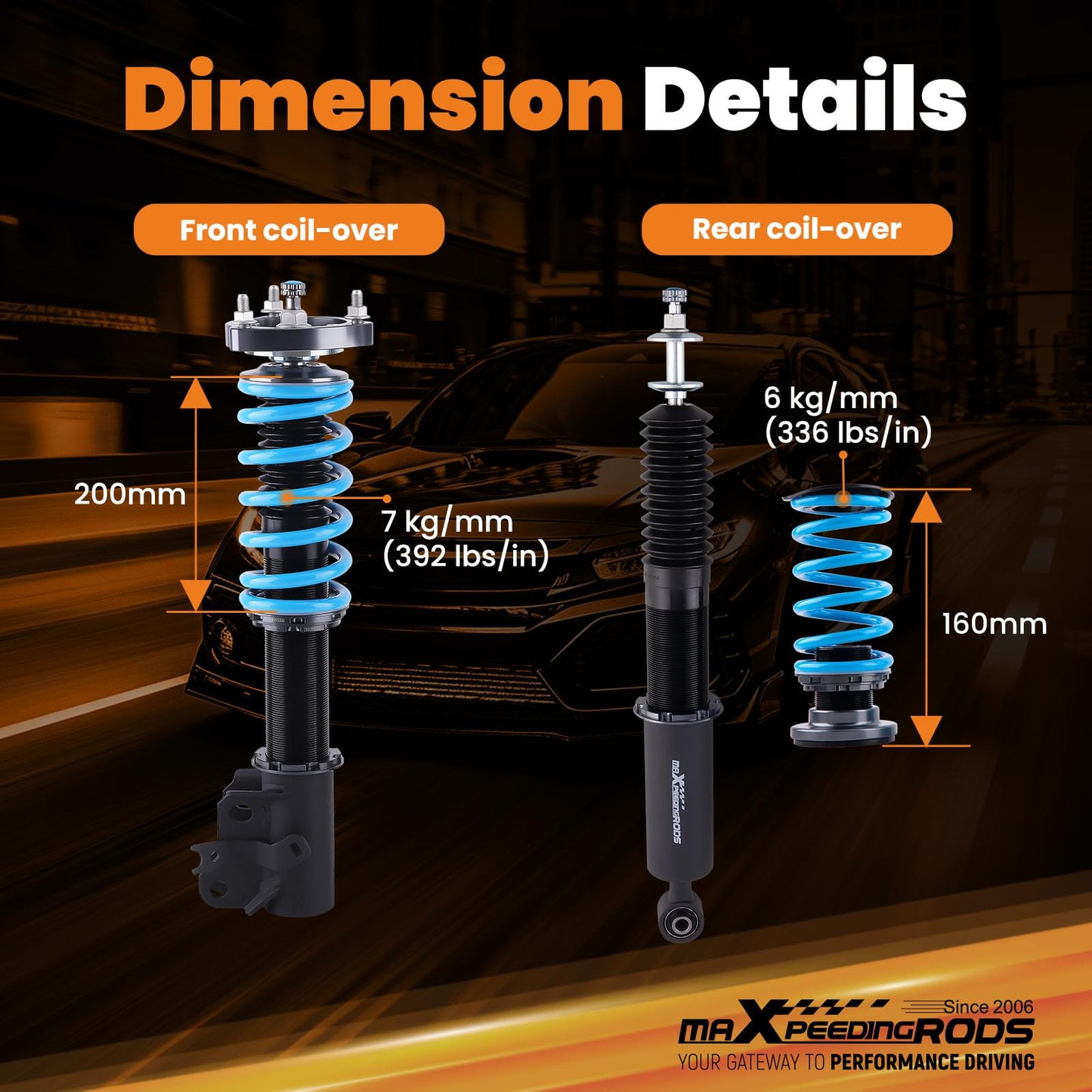 maXpeedingrods Coilovers for Honda Civic 2006-2011, for Acura CSX 2006-2011, 24 Levels Adjustable Damper Coilover Suspension Kit, Height Adjustable Shock Absorber Struts, Lowering Kit, Blue