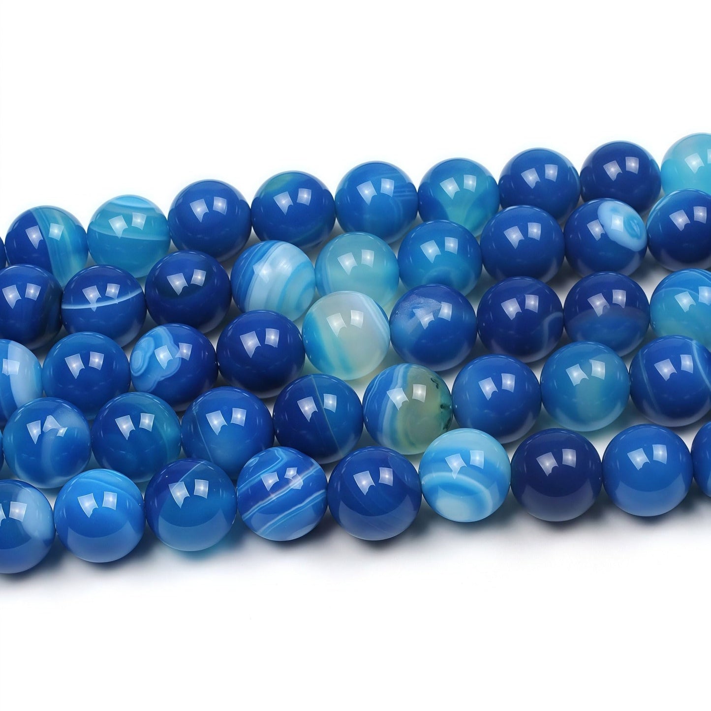 MJDCB Natural Stone Beads Blue Striped Agate Round Loose Beads for Jewelry Making DIY Bracelet Necklace (10mm)
