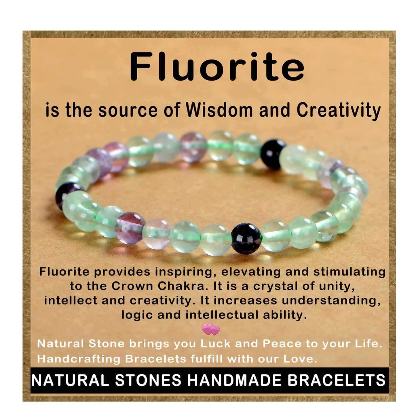AD Beads Handmade Gemstone Stretch Elastic Bracelet Crystal Healing Reiki Nature's Beauty and Spiritual Essence Unisex (6mm, Fluorite)