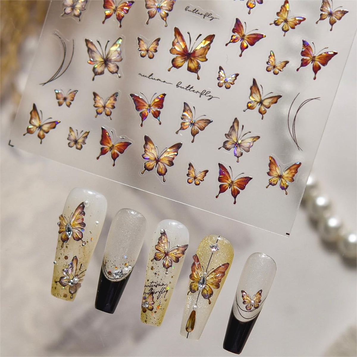Phuryllic 3D Nail Stickers for Nail Art, Embossed Self-Adhesive Cute Nail Charms & Decals for DIY Nails, Easy-to-Apply Nail Design Supplies & Accessories for Home Manicure-Autumn Vibe Butterfly
