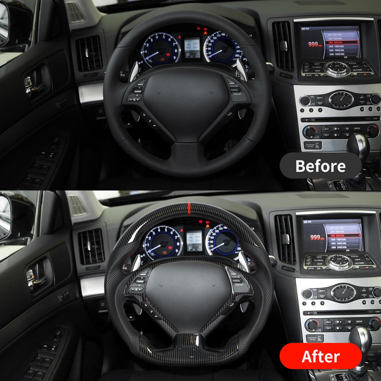 JIANGGAI Hydro Dip Carbon Fiber Steering Wheel With Replacement Trim Fit for Infiniti G25 G35 G37 2007-2013 EX35 EX37 2008-2013