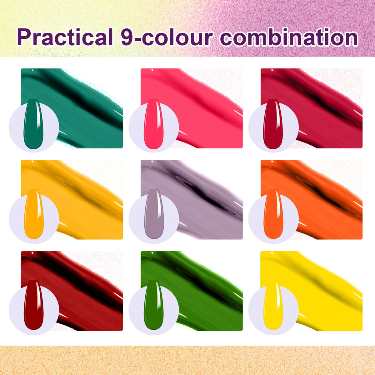 U-Shinein Gradient Painting Gel, 9 Bright Colors Ombre Gel Nail Polish for Pigment Pat Aura Nails French Ma nicure Soak Off UV Long-lasting No-wipe Home Salon DIY Nail Art Vegetable Salad