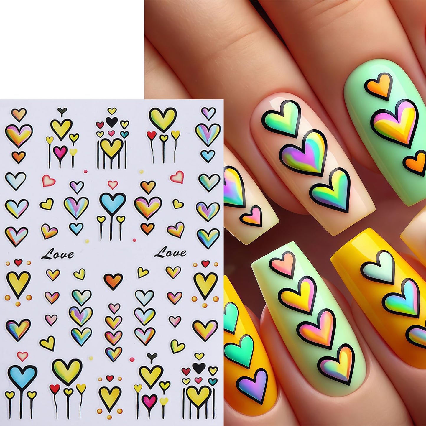 8 Sheets Heart Bows Nail Art Stickers Valentines Day 3D Self Adhesive Hearts Nail Sticker Heart Love Red Bow Tie Nail Design Comic Heart French Tip Line Manicure Accessories for Women Nail Decoration