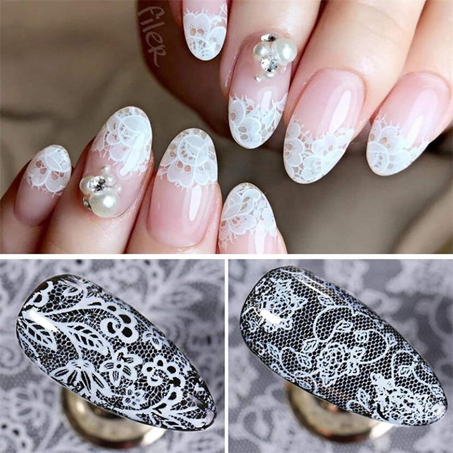 Nail Foil Transfer, DANNEASY 30 Roll Black White Laser Lace Retro Foils Nail Stickers Holographic Nail Art Foil Transfer Starry Sky Nails Art Design Stickers Decals for Women Kids