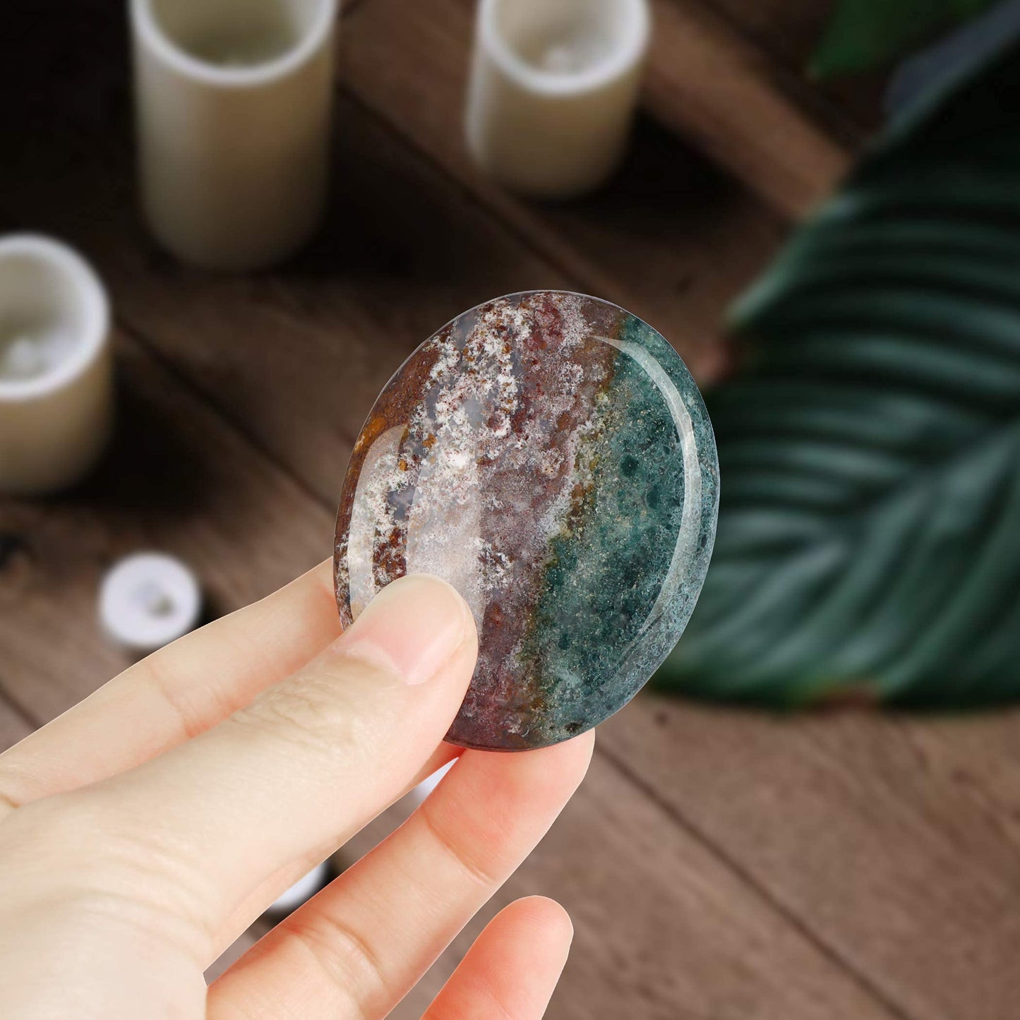 Artistone 2.0" Ocean Jasper Crystal Thumb Worry Stones for Anxiety,Polished Gemstone Reiki Healing Palm Chakra Stones for Meditation,Inspiration,Yoga,Stress