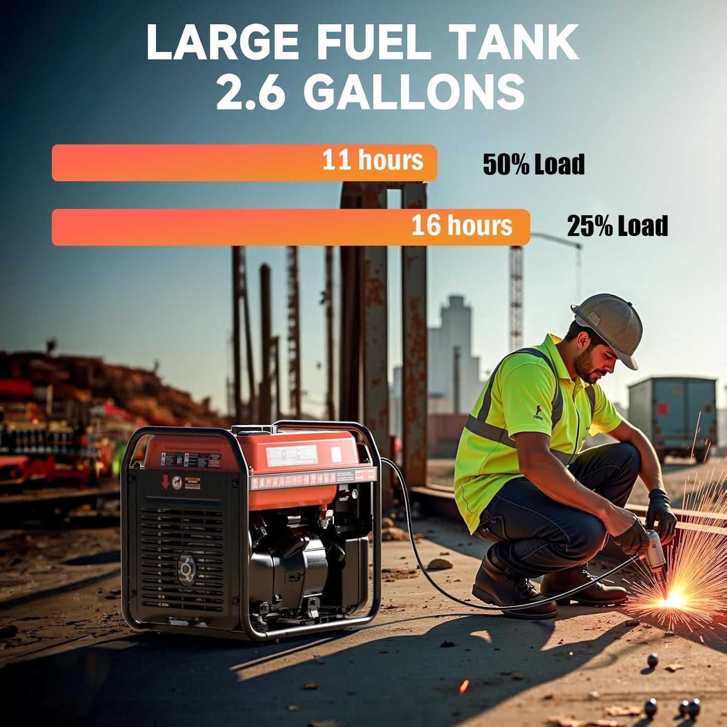 Inverter Generator 4200W, Portable Generator Gas Powered with Long Runtime, CO Sensor, Low Oil Shutoff, Quiet Running, Open Frame Power Supply for Home Use, RV, Camping, Worksite