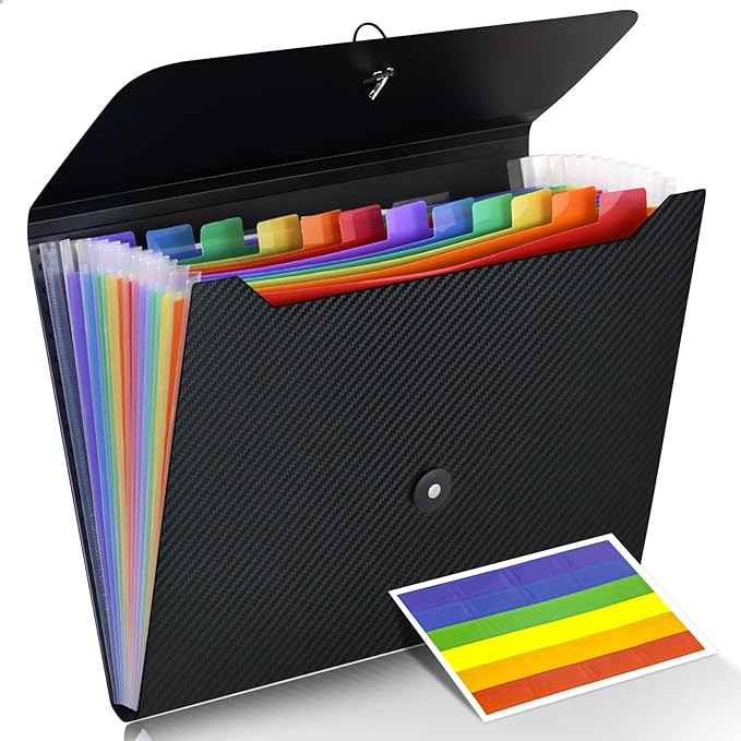 Cesil Accordian File Organizer Expanding File Folder, 13 Pockets, A4 Letter Size Paper Document Receipt Folder for Classroom, Home, Office and Travel