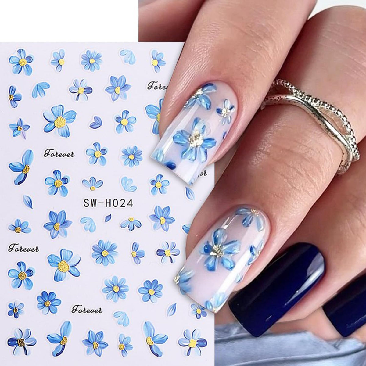 Spring Nail Art Stickers,Summer Flower Butterfly Nail Sticker Golden Edge Flower Petals Cherry Blossom Design, 3D Adhesive Sliders Manicure Decals Accessories for Women DIY Art Decorations