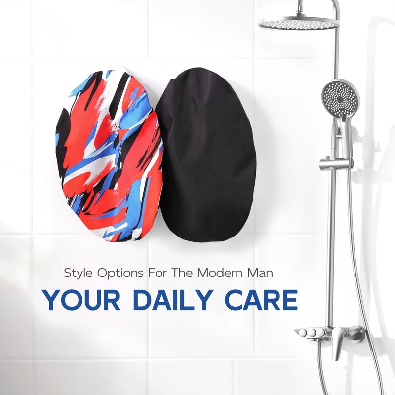Years calm Shower Cap for Men, Waterproof Reusable Hair Cap with Dual-Layer Design, Reversible Double-Sided Use, Stretchable Elastic Band, Comfortable Fit for Shower, Gym, Hair Care & Travel