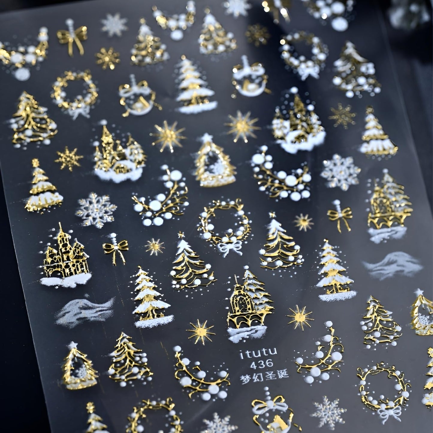 Christmas Nail Art Stickers 5D Embossed Xmas Tree Snowflake Nail Decals White Gold Christmas Nail Stickers for Nail Art Self Adhesive Holiday Nail Supplies Design for Women Girls