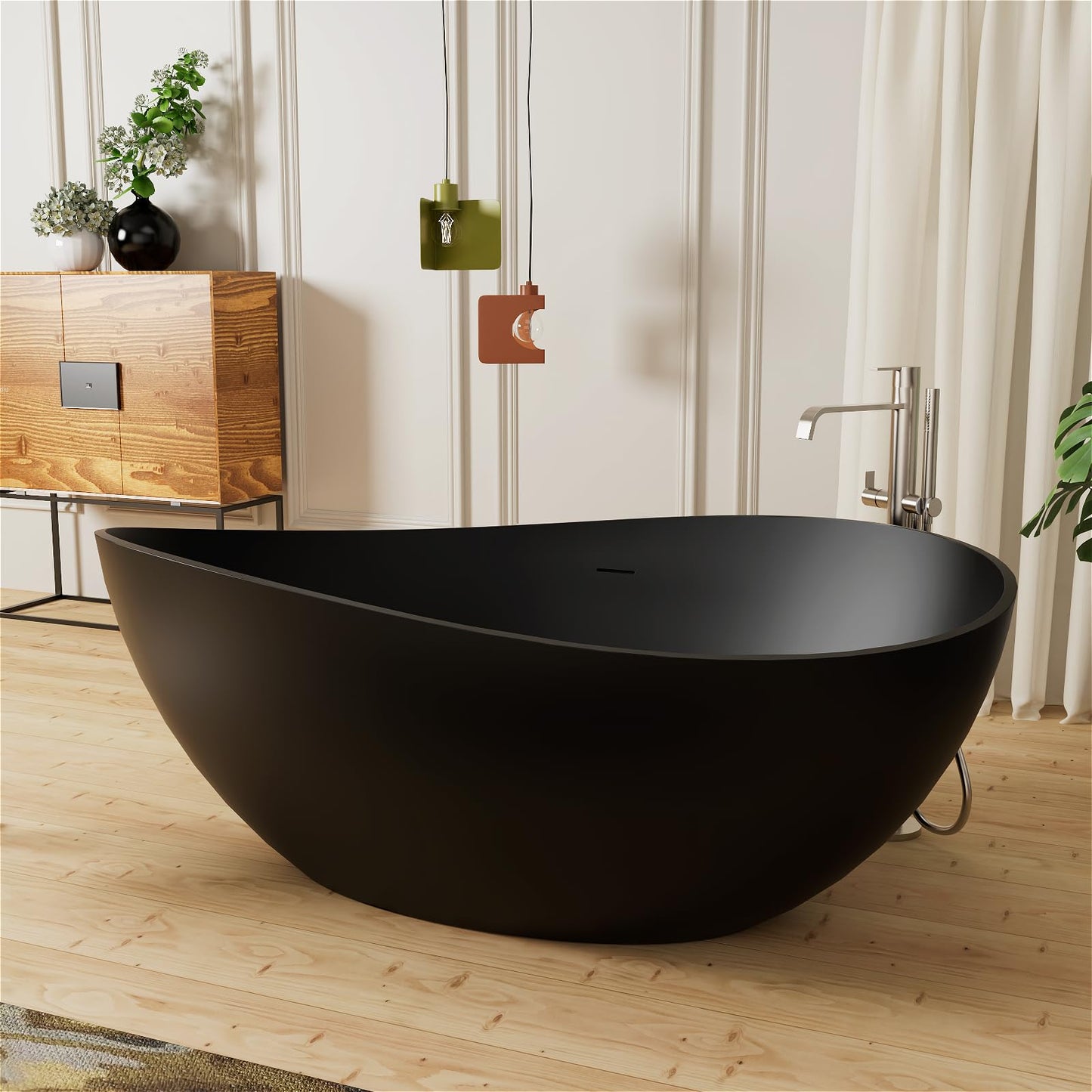 GIVINGTREE Freestanding Solid Surface Resin Stone Bathtub, Contemporary Design Stand Alone Tub with Pop-up Drain and Overflow, cUPC Certified