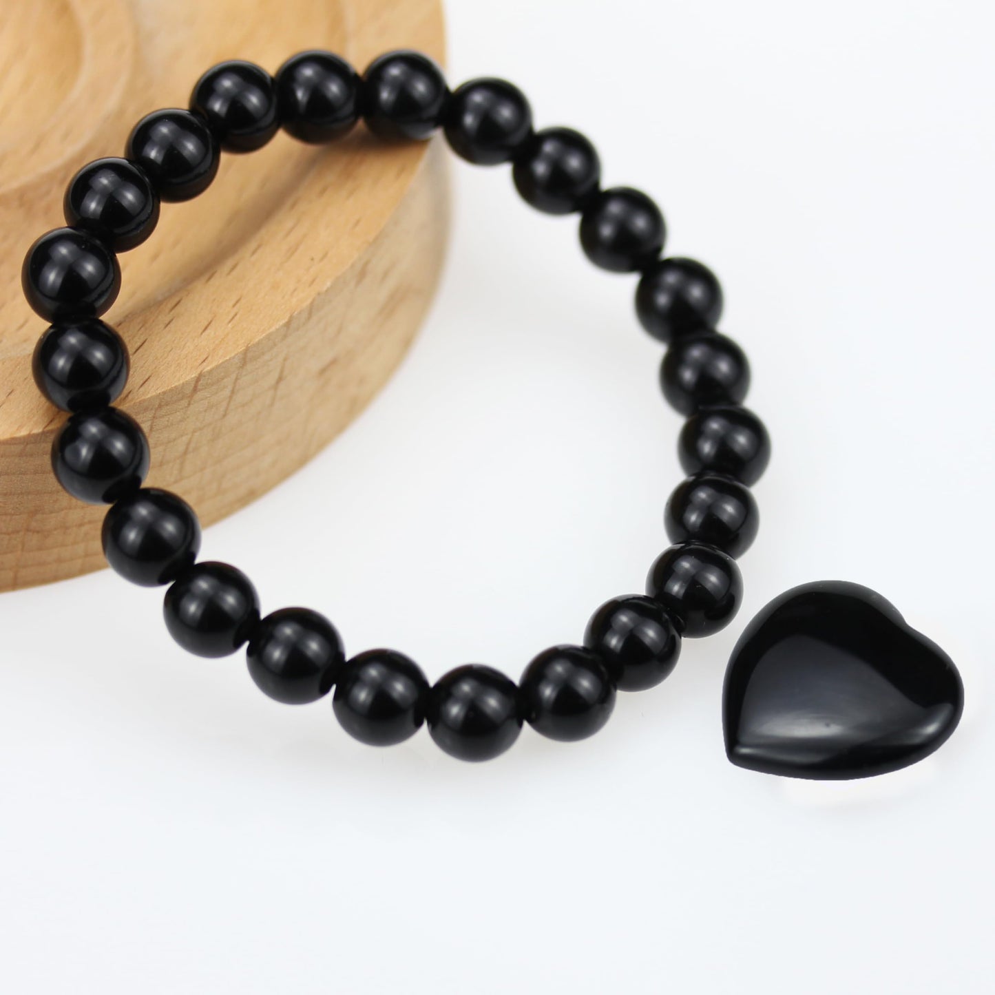 SAFEINA Obsidian Healing Crystal Stretch Bracelet for Women Men's Gifts, 8mm Stackable Beaded Bracelets with Heart Stones Set Stress Relief Yoga Reiki Gems Healing Crystals Inspirational