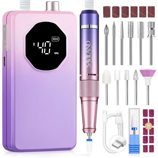 SAVILAND 2026 Nail Drill Professional: 40000RPM Electric Nail Drill 30S Fast Removal for Acrylic Nails Low Noise Electric Nail File Long-Lasting Manicure Pedicure Mobile Tech & Salon (Gradient Purple)