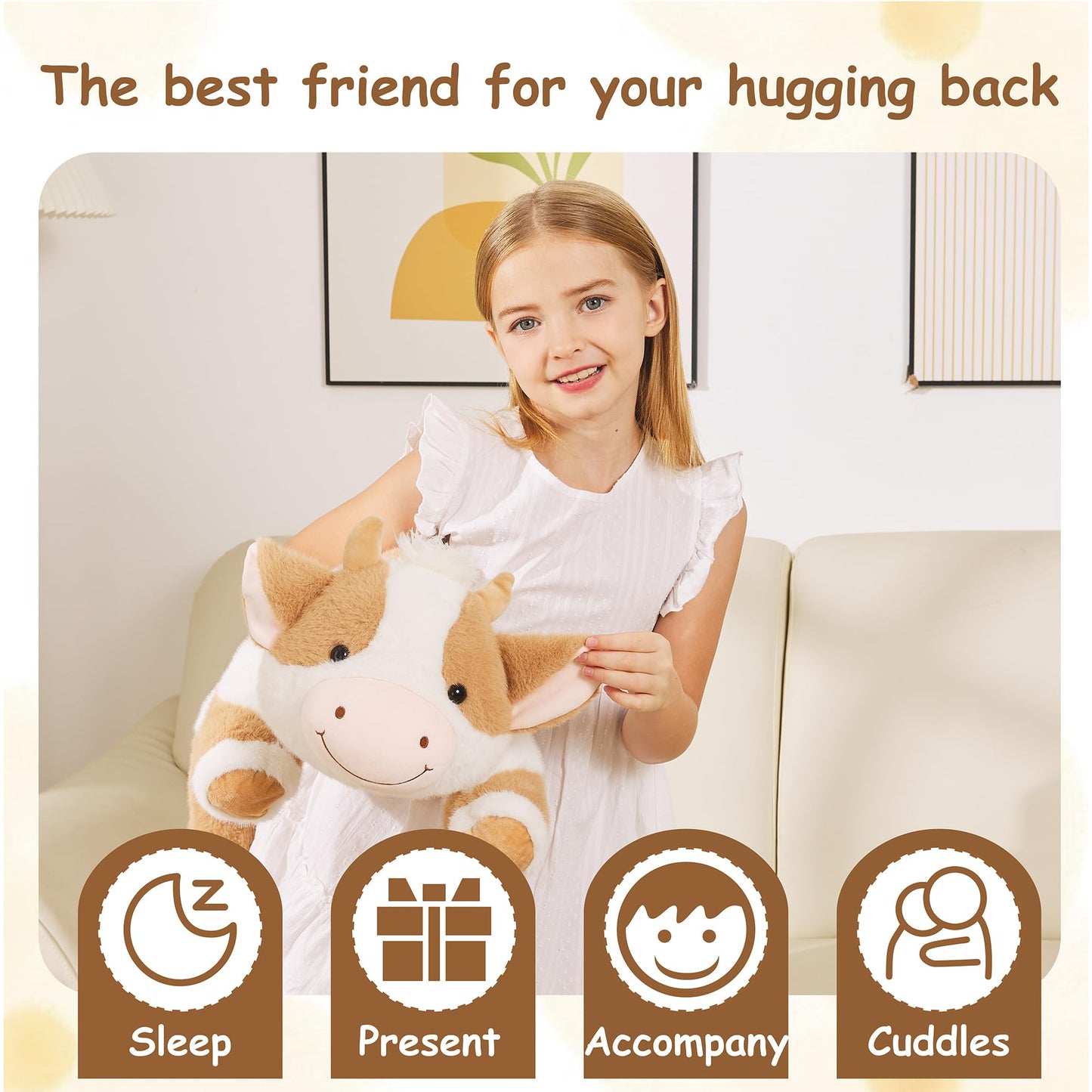 GILFWM Weighted Stuffed Animals Cow - 20.5" Cute Toy Pillow Plushie Gifts for Kids Boys Girls & Adults, 3 lbs Soft Washable Plush Pillowfort